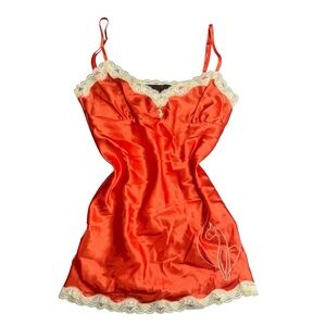 Baby Phat Orange Satin Lace Trim Cat Slip Dress Size M Y2K Lingerie Nightie